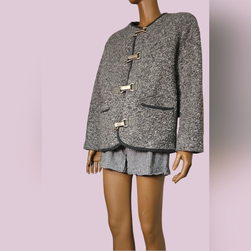 Vintagr Gray Women's Jacket with Buckle Closures Size L